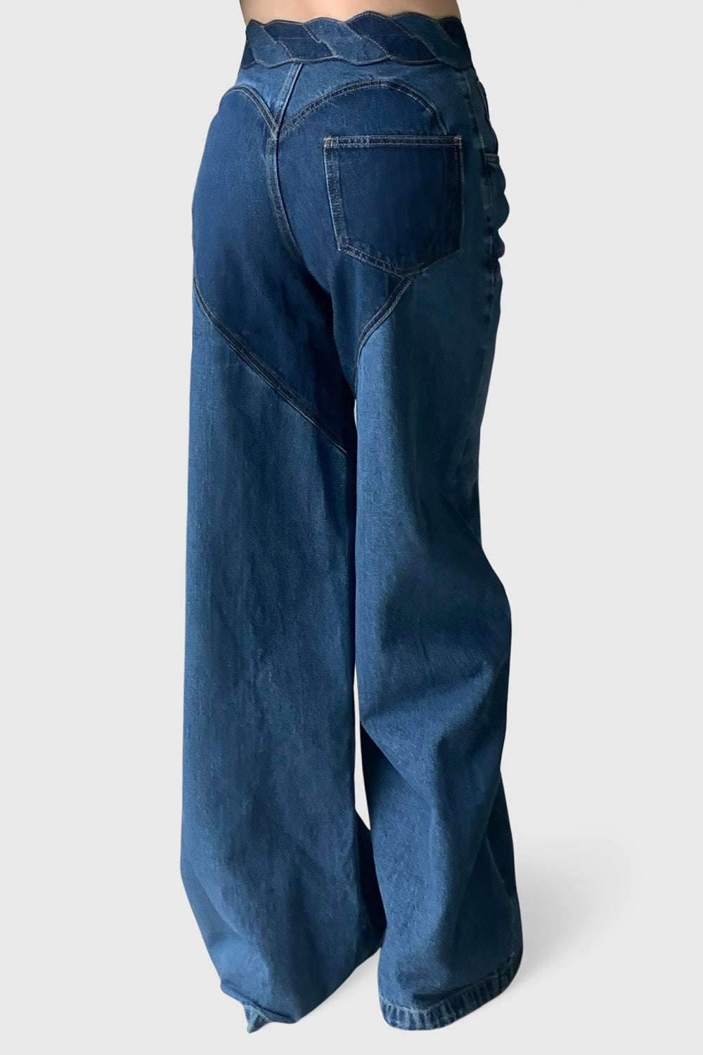 Wide Jeans with Front Cuts - Blue