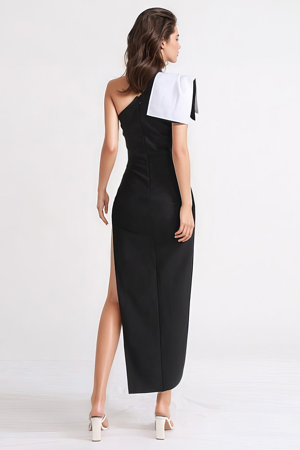 Midi Dress with High Slit - Black