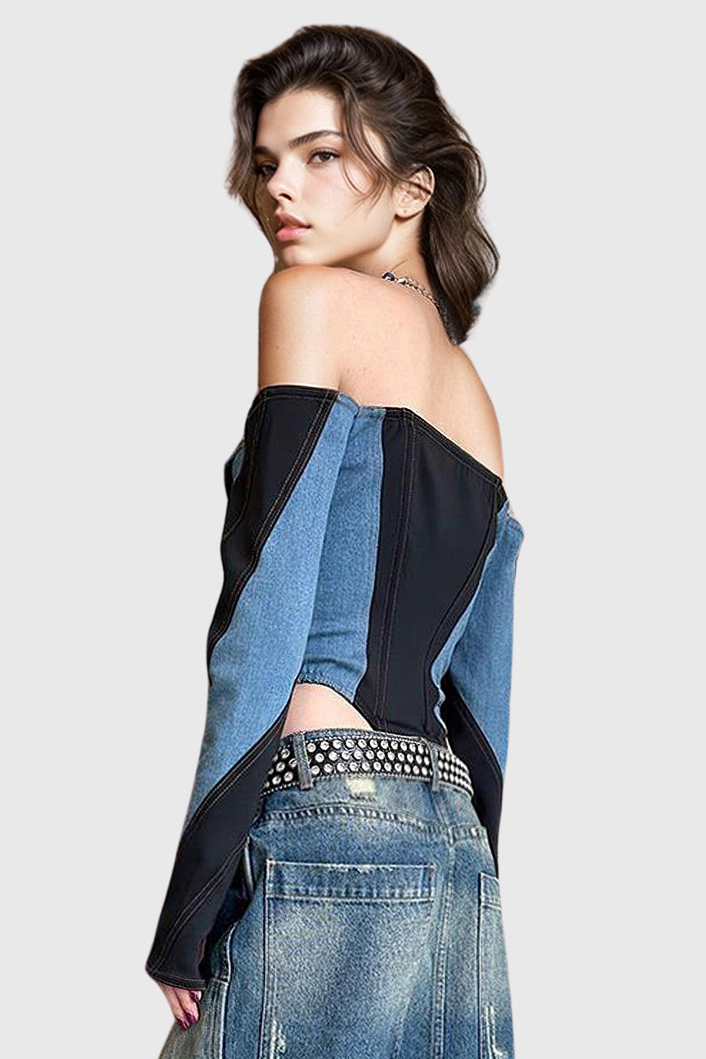 Off-Shoulder-Jeansbodysuit - Blau