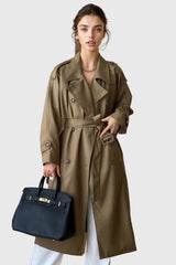 Zweireihiger Trenchcoat mit Gürtel - Khaki
