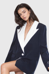 Oversize-Blazer mit Kontrastmuster - Marineblau