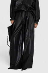 Pantalon large en cuir avec poches - Noir