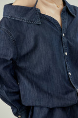 Off-Shoulder-Jeanskleid - Dunkelblau