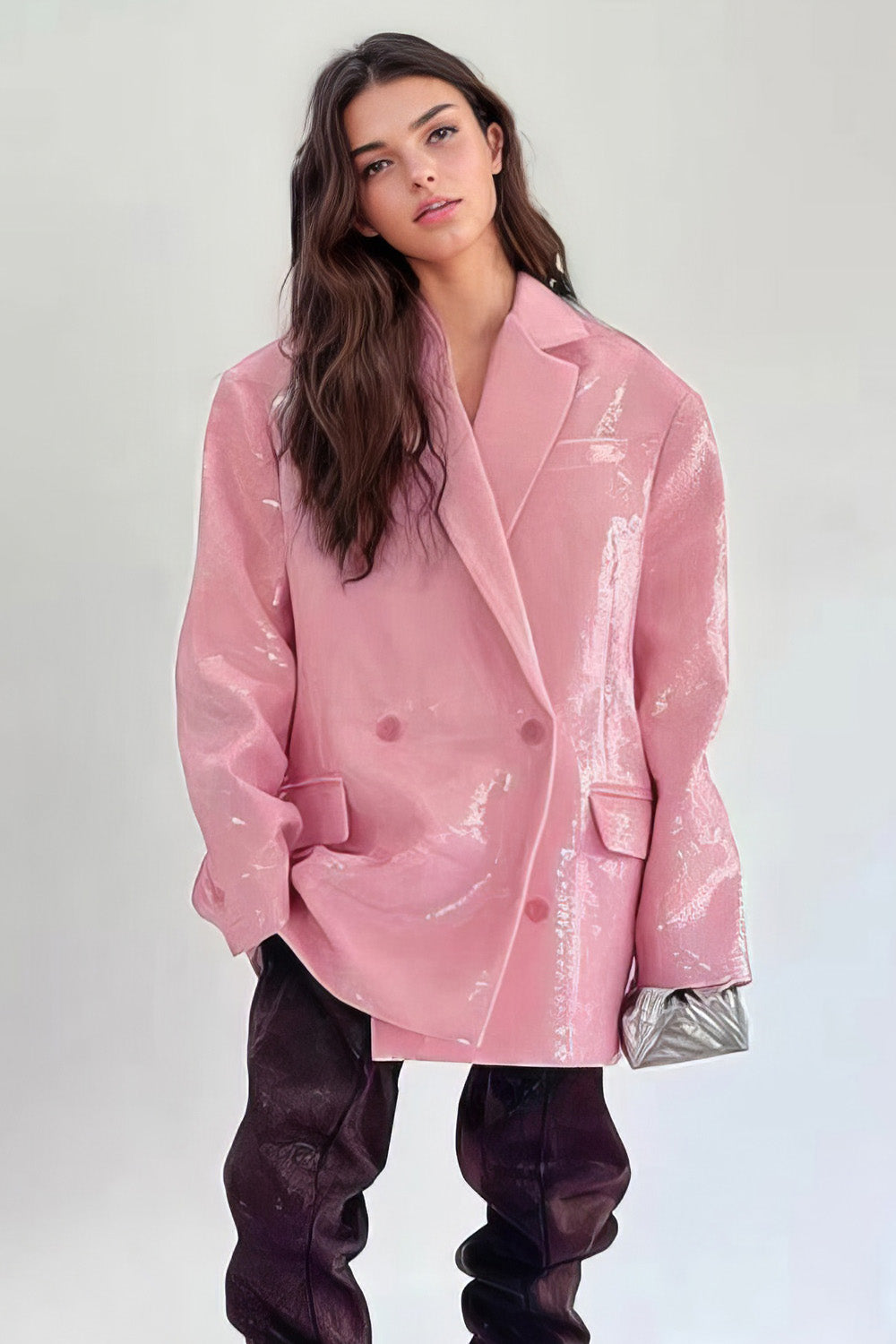 Oversize-Zweireiher-Blazer mit Pailletten - Pink