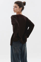 V Neck Knitted Sweater - Burgundy