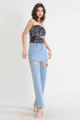 High Waist Jeans mit Cut Outs - Blau