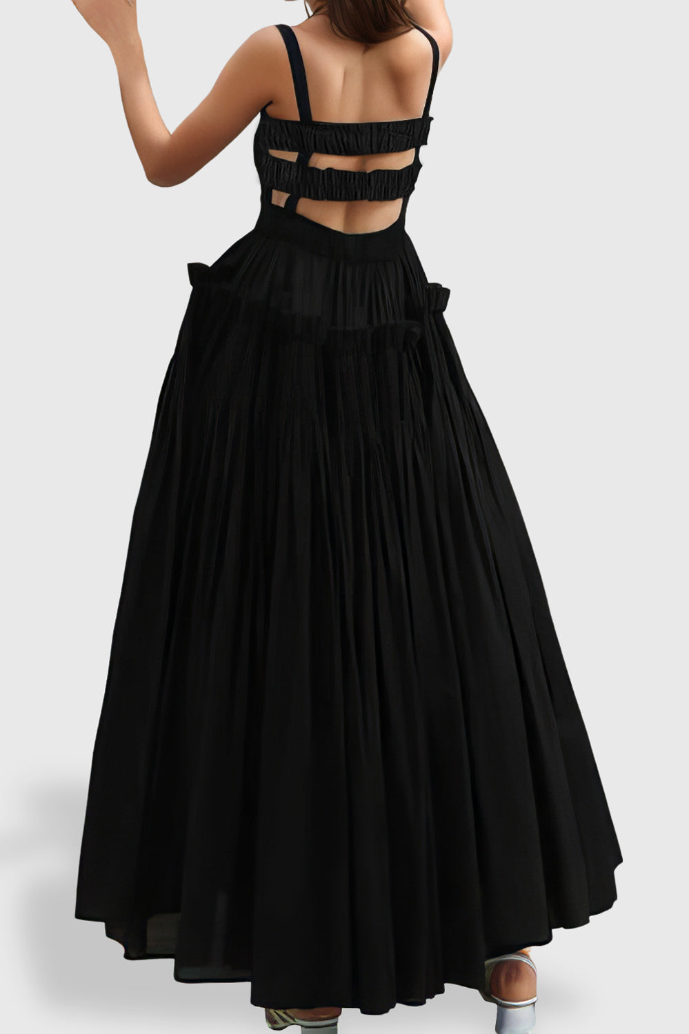 Maxi Dress with Square Neck - Black