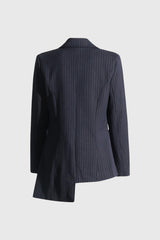 Asymmetrical Striped Blazer - Navy Blue