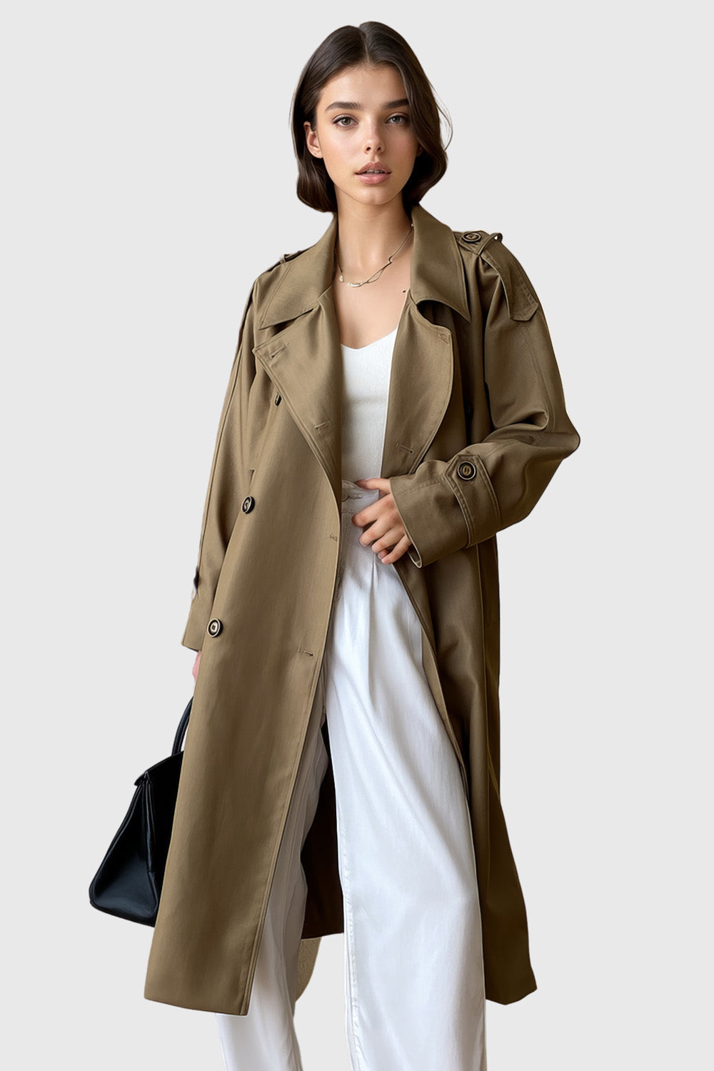 Zweireihiger Trenchcoat mit Gürtel - Khaki