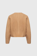 Kurze elegante Jacke mit rundem Ausschnitt - Camel