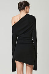 Mini Dress with Extra Long Sleeves - Black