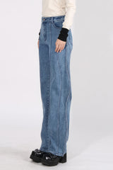 Gewellte Jeans mit hoher Taille - Blau