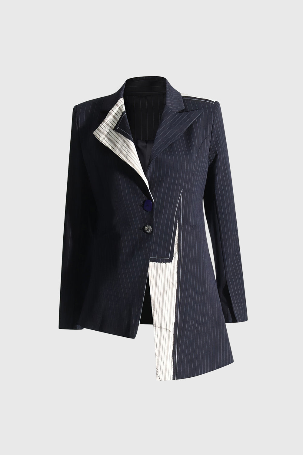 Asymmetrisch gestreifter Blazer - Marineblau