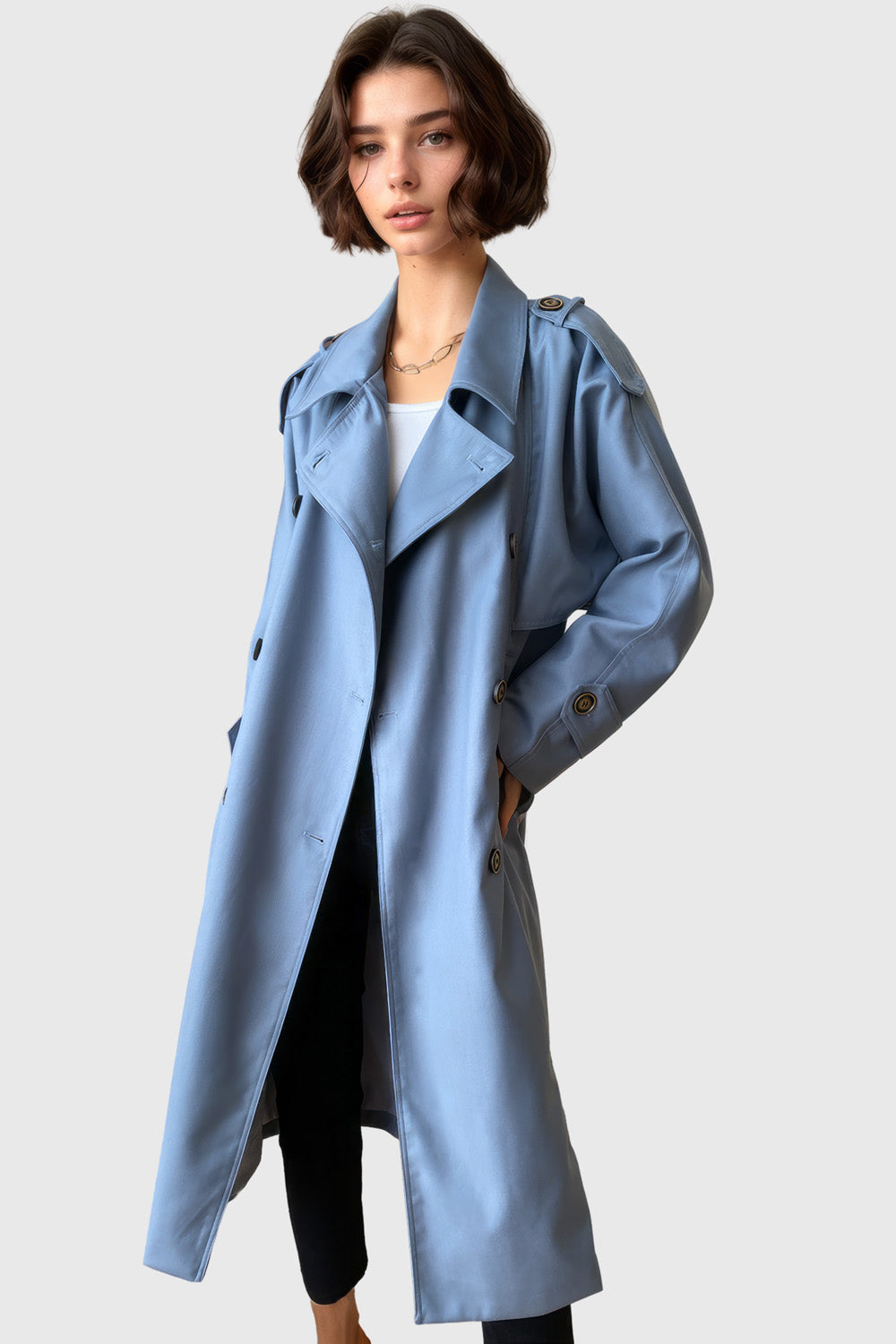 Zweireihiger Trenchcoat mit Gürtel - Blau