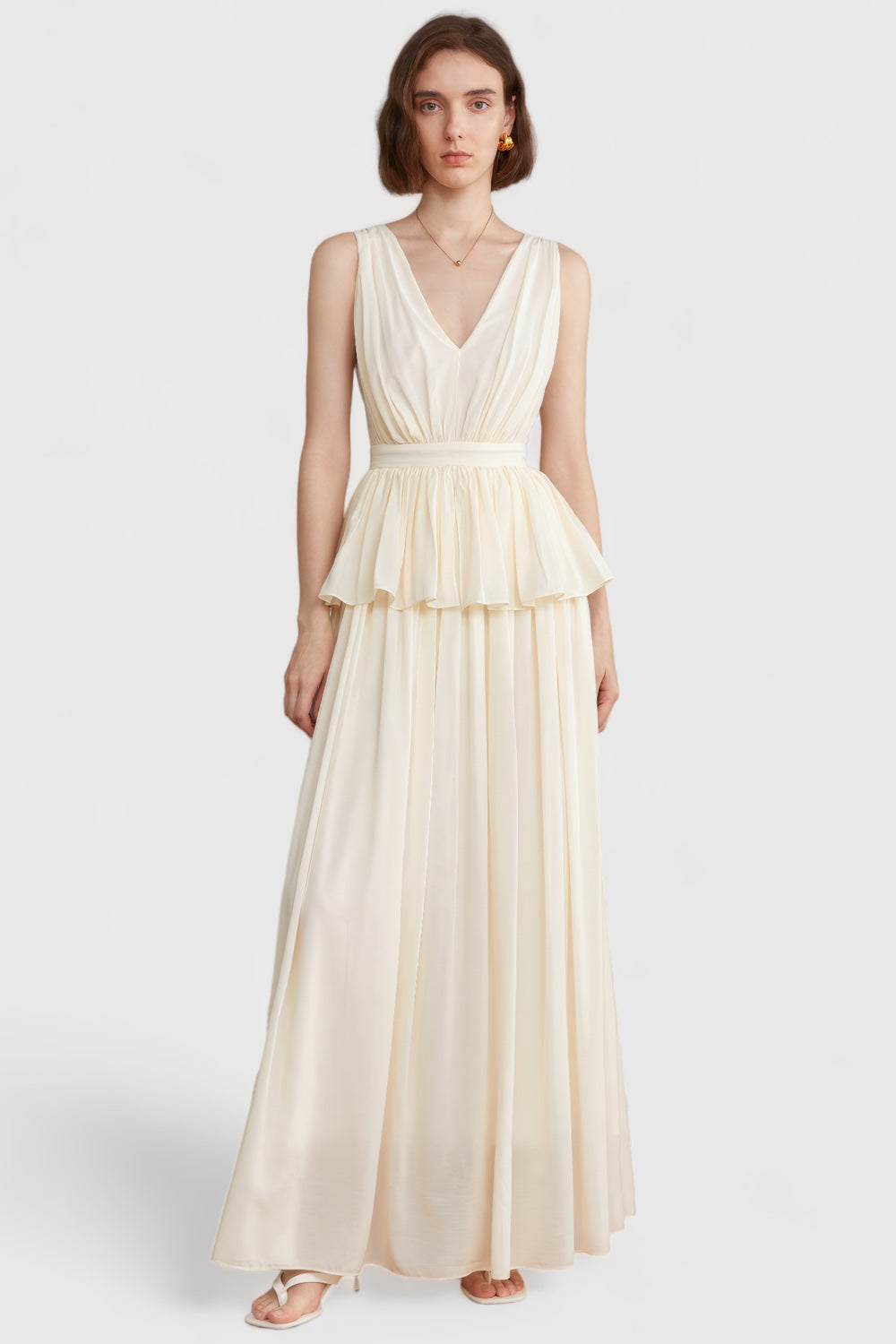 Elegant V-Neck Maxi Dress - Vanilla