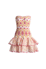 Patterned Elastic Mini Dress - Pink