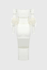 Midi Dress with Mesh Inserts - White