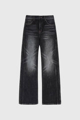 Weite Jeans mit verwaschenen Details - Grau