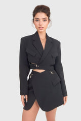 Robe Blazer Courte avec Ceintures - Noir