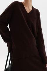 Pull en maille col V - Bordeaux