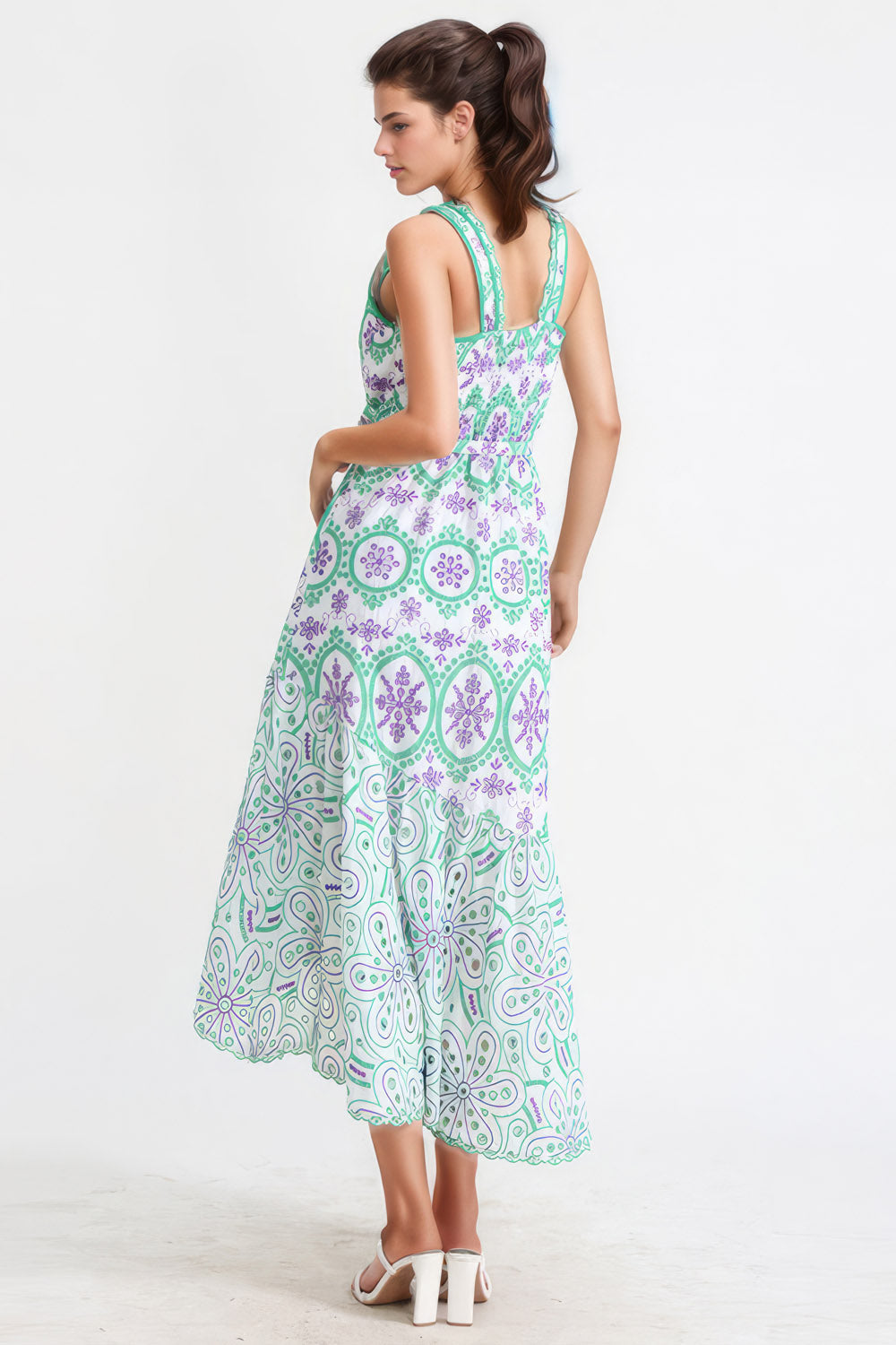 Patterned Irregular Midi Dress - Green