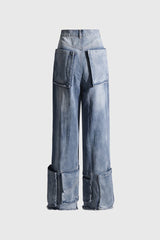 High Waist Jeans mit Taschen am Saum - Blau