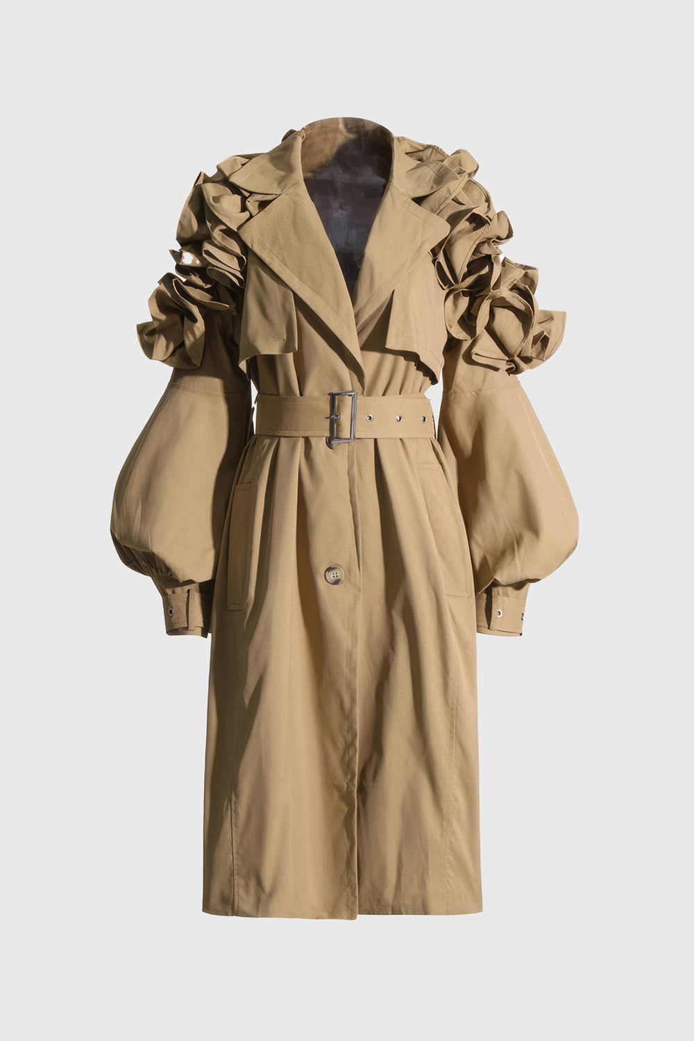 Einreihiger Trenchcoat mit Ärmeldetails - Braun