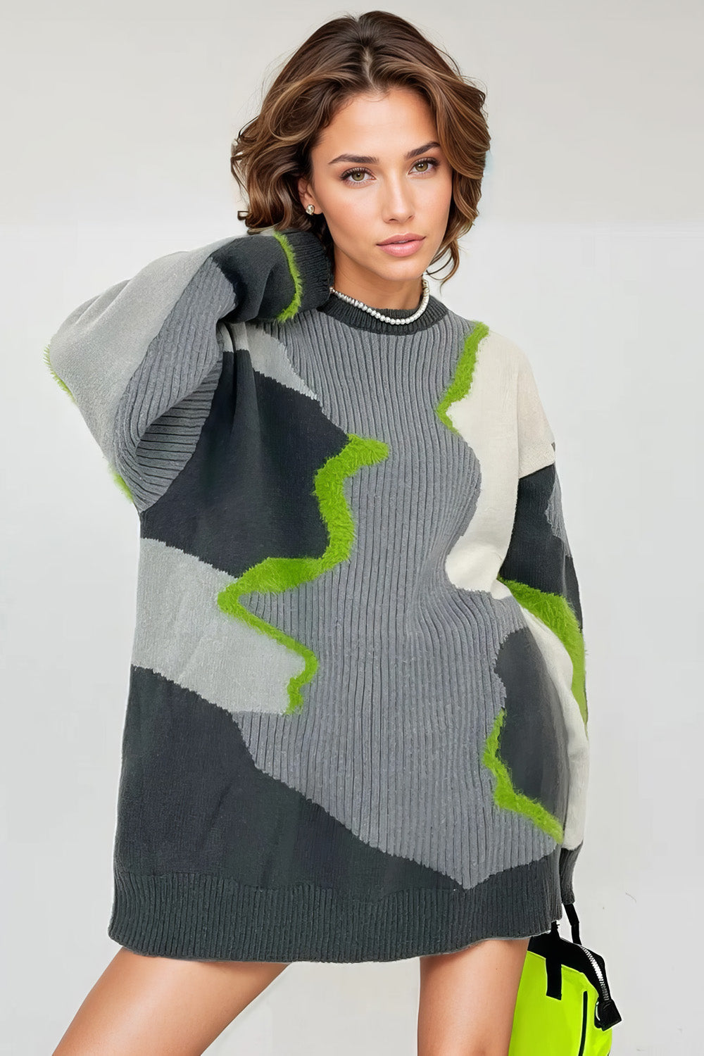 Oversize-Strickpullover - Grün