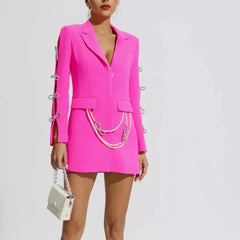 Robe Blazer à Manches Découpées - Fuchsia