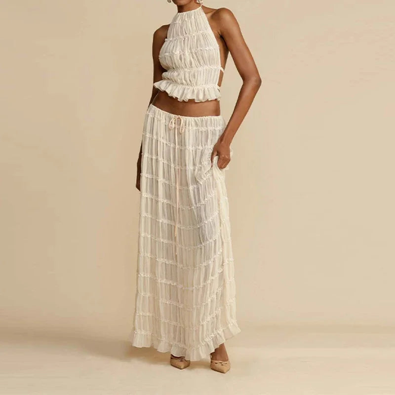 SLAVA PLEATED CROP TOP and Long Skirt SET