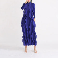 BLUE Long Sleeve MAXI Dress with RUFFLES