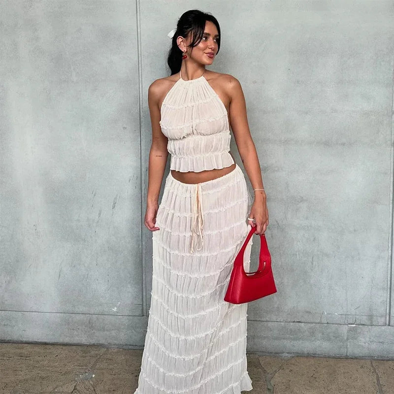 SLAVA PLEATED CROP TOP and Long Skirt SET