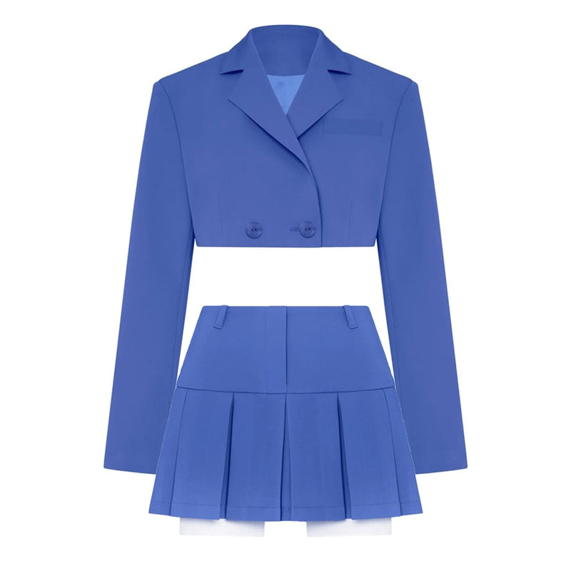 ALYSIYA PLEATED Skirt and Blazer SUIT SET