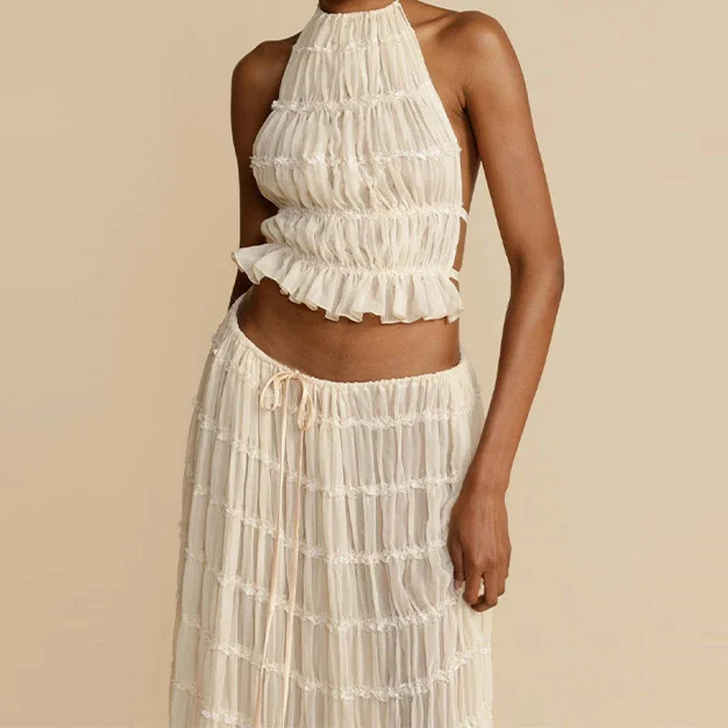 SLAVA PLEATED CROP TOP and Long Skirt SET