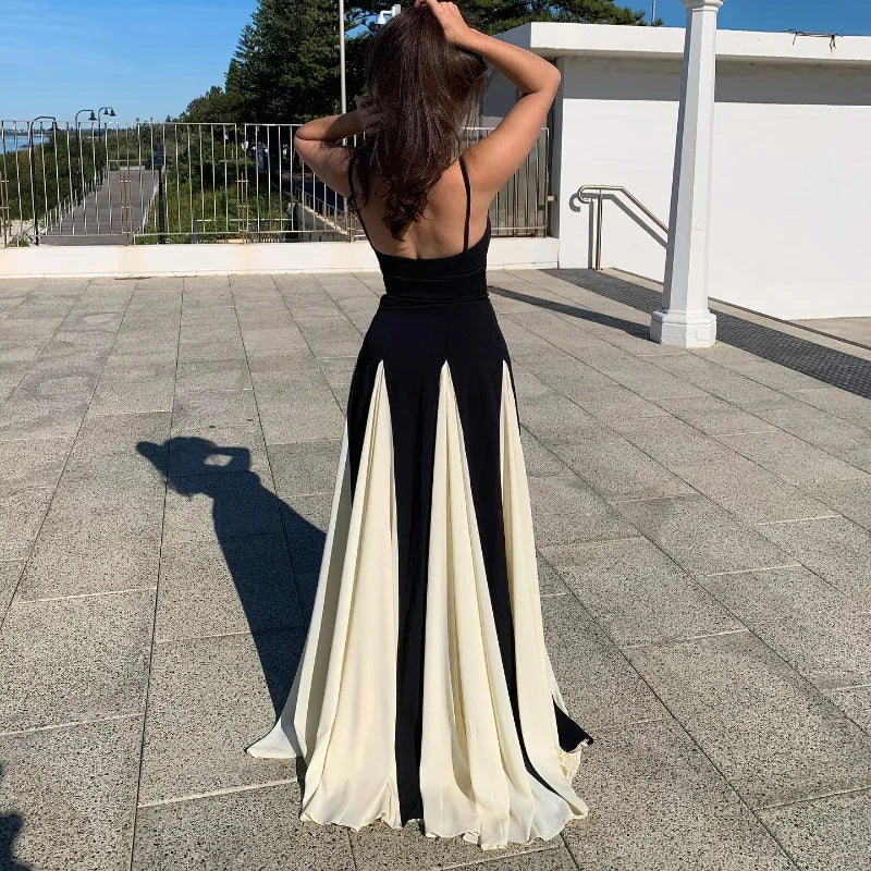 Robe longue noire et blanche SPLING