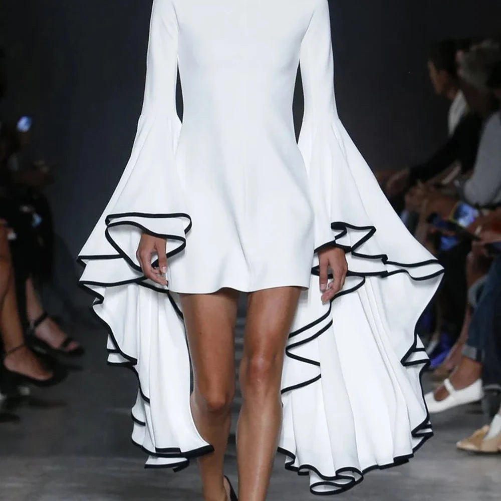 Robe à MANCHES À VOLANTS - Blanc