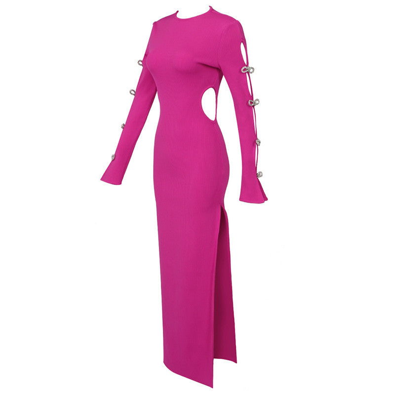 ROILYN PINK – Ausgehöhltes Kleid mit Kristallschleifen