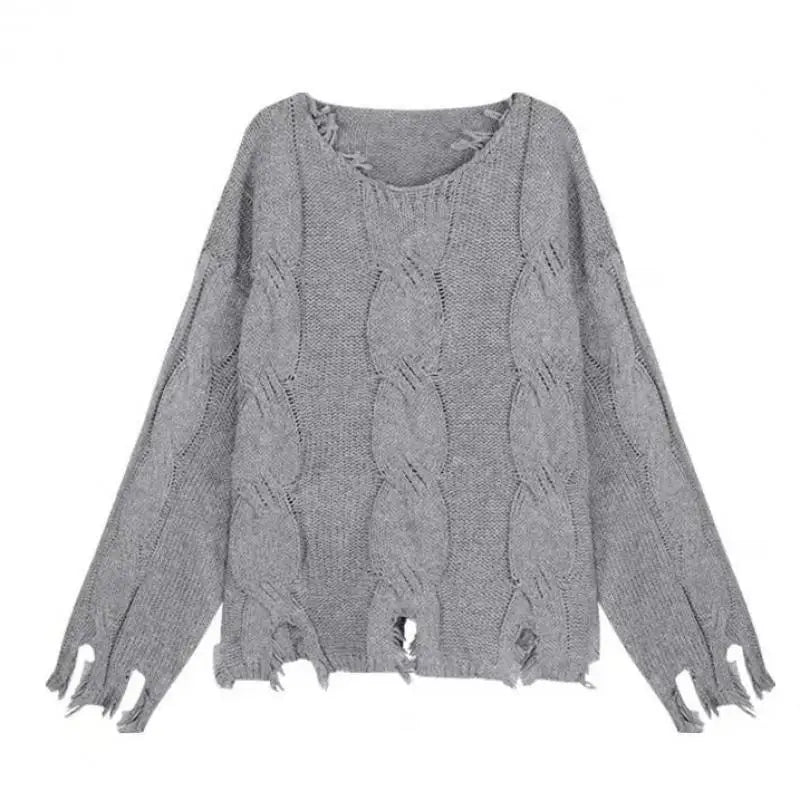 PULL EN MAILLE LONG AVEC DÉCHIRURES - Gris