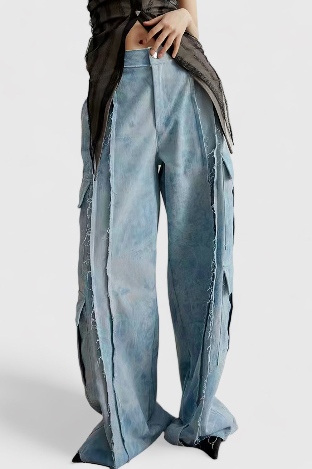 Wide Leg Jeans mit Nähten - Blau