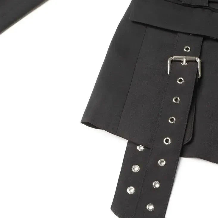 Blazer noir à ceinture et bretelles