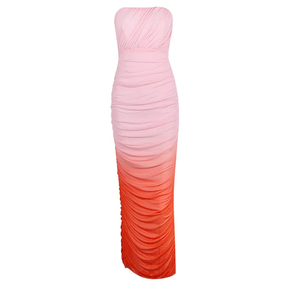 Robe longue moulante rose orange dégradé cendré