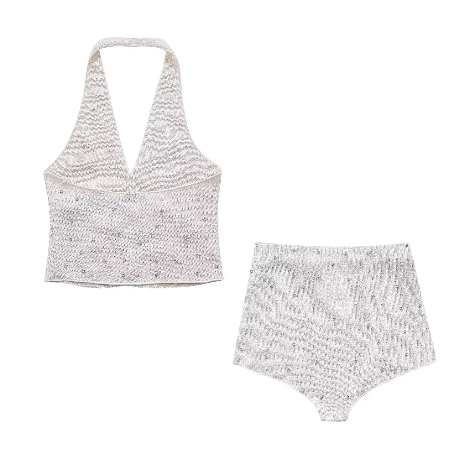 STRASS-SHORTS MIT HOHER Taille und HALTER-TOP 2ER-SET