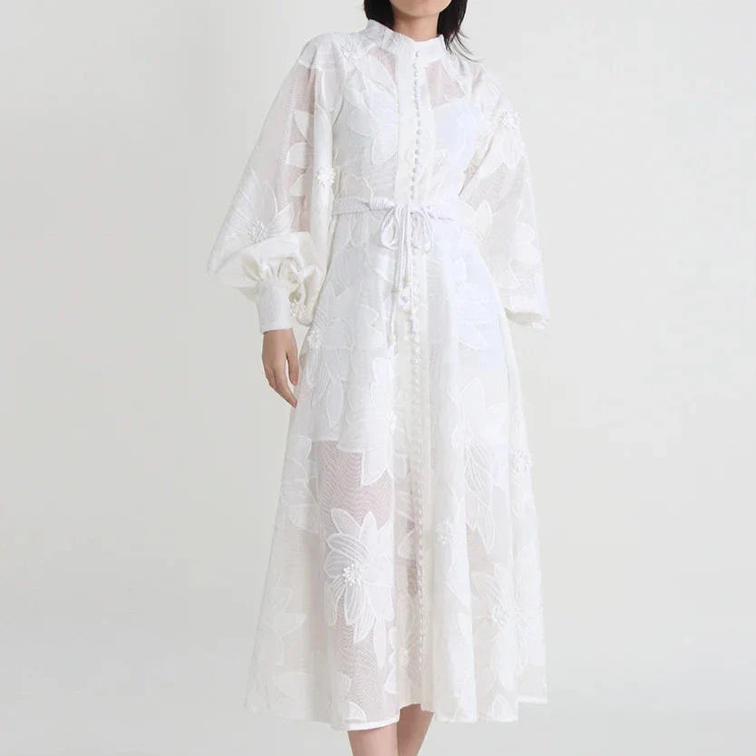 Long Sleeve PATCHWORK WHITE Dress