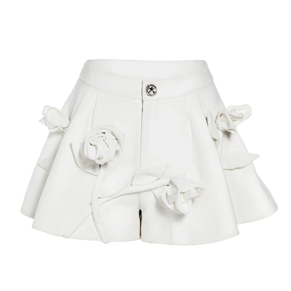 WHITE HIGH WaistED SHORTS with Flowers