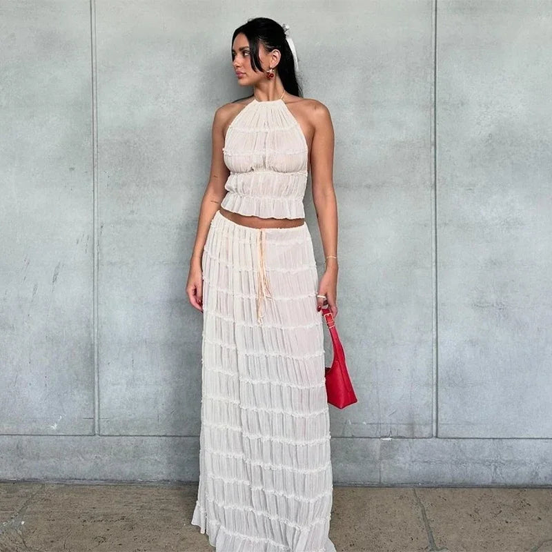 SLAVA PLEATED CROP TOP and Long Skirt SET