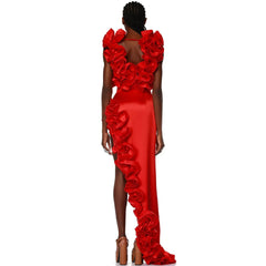 RED FLowER BODYSUIT and SIDE SLIT MAXY Skirt