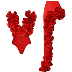 RED FLowER BODYSUIT and SIDE SLIT MAXY Skirt