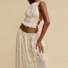 SLAVA PLEATED CROP TOP and Long Skirt SET