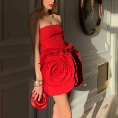 3D ROSEN ROT Minikleid