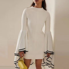 Dress with RUFFLE SLEEVS - White